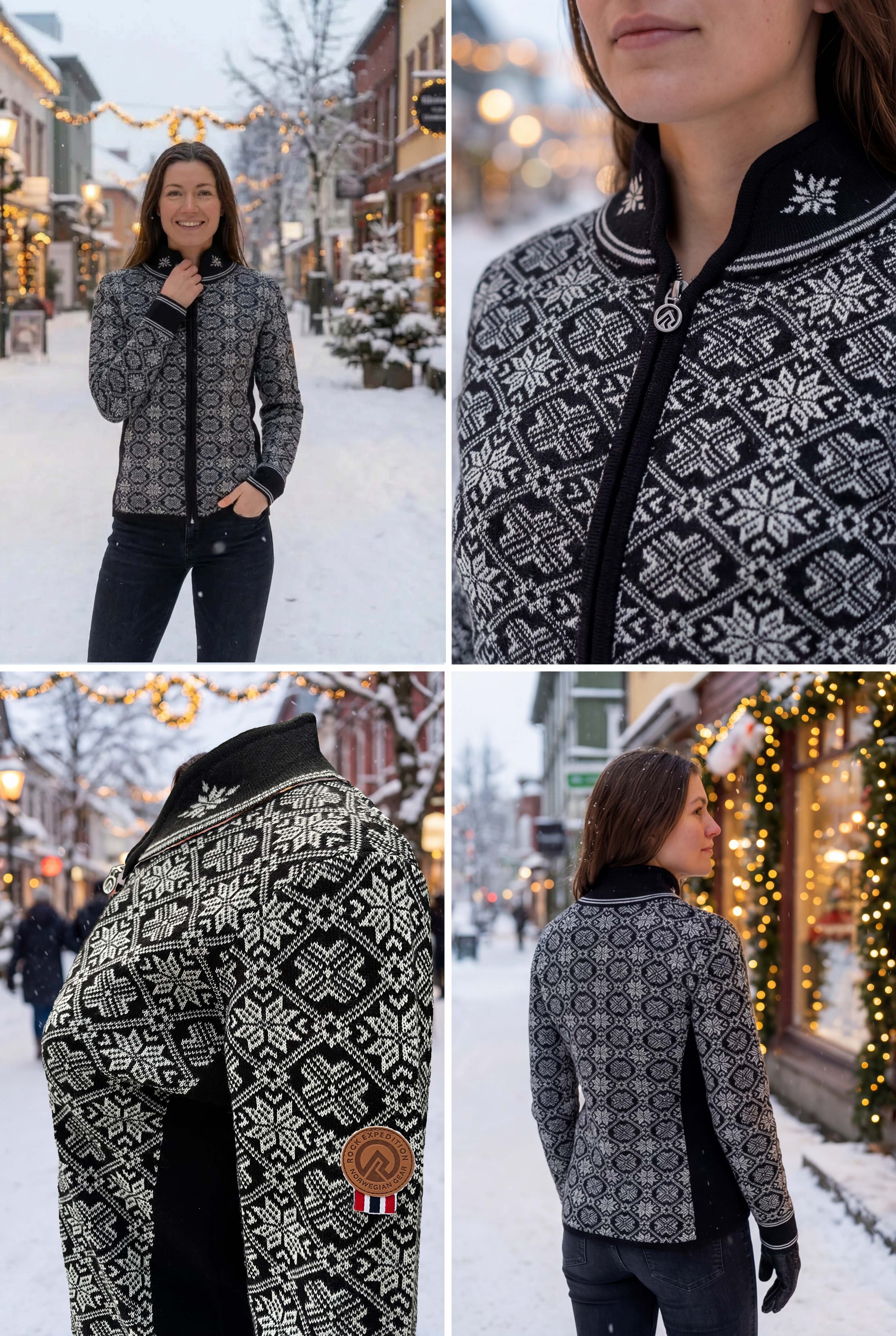 Merino svetr na zip s norským vzorem – white black07